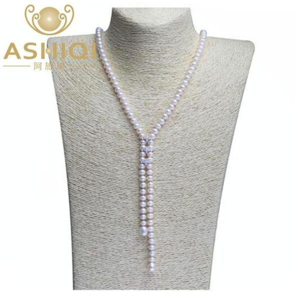 

real natural freshwater long pearl choker necklace sweater chain jewellery for women gift chains4963403, Silver