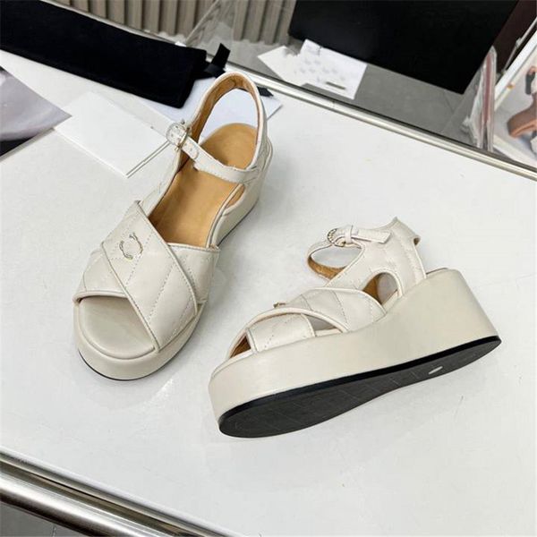 

summer popular women's sandals 2023 channel fashion luxury brand business work leisure travel letter logo women's high heels men&#, Black
