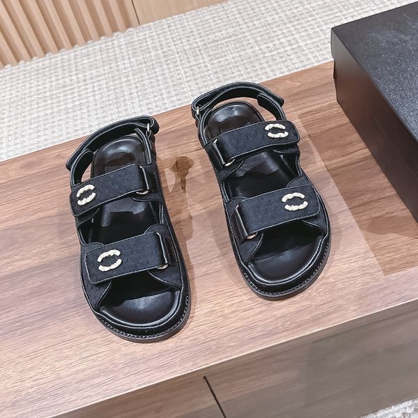 

hook & loop sandals for womens casual thick soles high-end feel roman flat soles summer luxury designer flat soles one line straps womens sh, Black