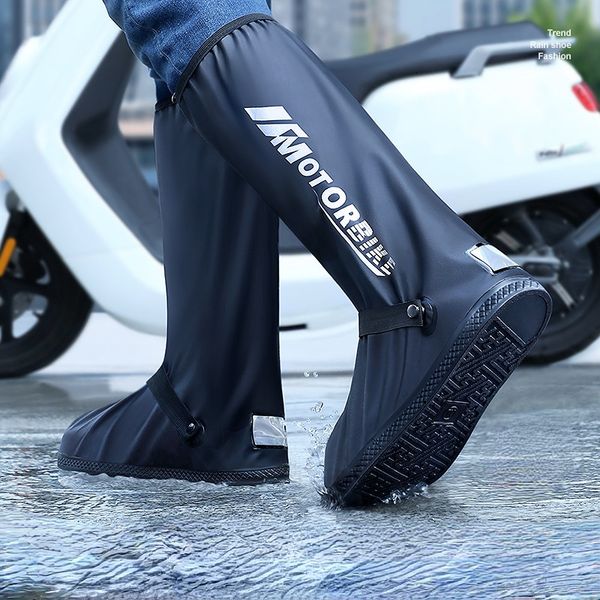

rain boots waterproof anti-skid rain-proof shoe cover water shoe cover thickened wear-resistant high-cylinder rain overshoes rain boots 2307, Black;red