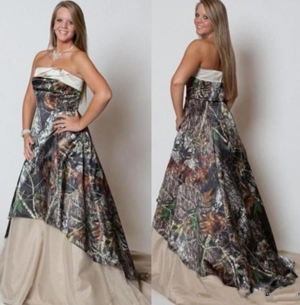 

2020 fashion strapless camo wedding dresses long plus size bridal dresses a line satin wedding gowns camouflage dresses6227103, White
