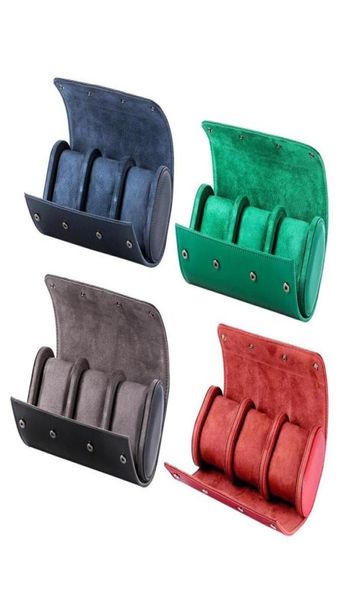 

watch boxes cases 3 slots roll travel case pu leather classic display storage box organizer with slid in out for necklace trip9239916, Black;blue