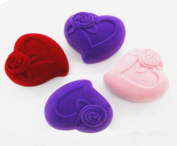 

ring earring gift box peach heart shape jewellery rings earrings storage packaging boxes in flocking velvet sweet3321328, Black;white