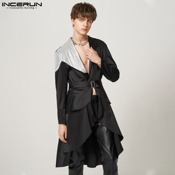 

men's suits blazers men blazer patchwork lapel long sleeve streetwear long style irregular blazer shiny fashion casual coats s-5xl ince, White;black