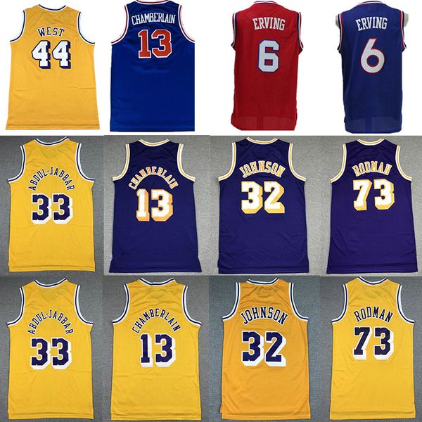 

retro mitchell ness basketball jerseys 13 wilt chamberlain 6 dr j julius erving 33 kareem abdul jabbar 73 dennis rodman men vintage jersey m, Black;red