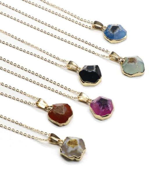 

agate irregular bezel pendant necklace for women natural stone chakra gold chain choker necklaces women girls jewelry gifts2854629, Silver