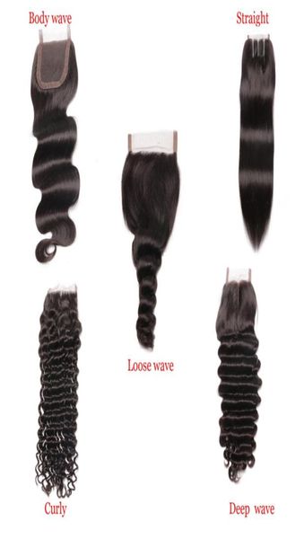 

4x4 transparent lace closures body loose deep wave jerry curly kinky curly human hair middle 3 parts closure4208441, Black;brown