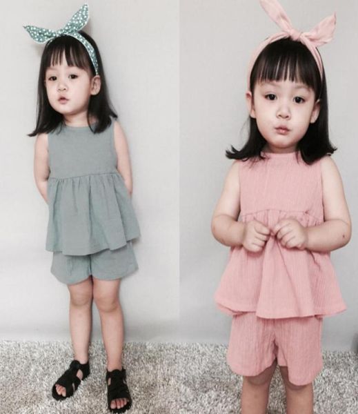 

toddler baby girl clothing sets gauze cotton tank dressshorts pants kids outfit clothes8550221, White