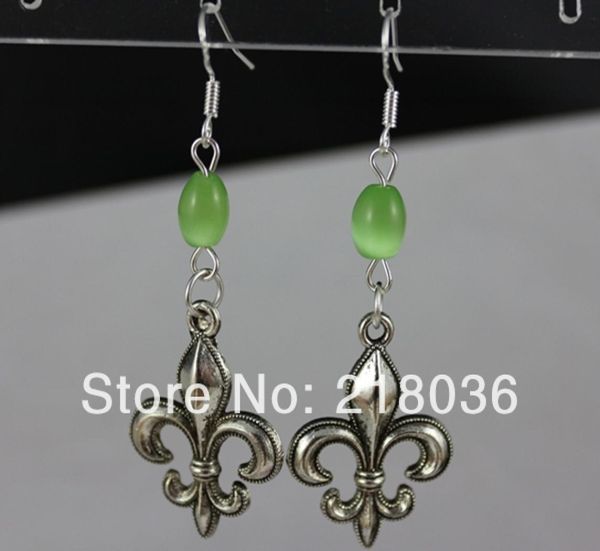 

fleur de lis opal bead dangle earrings 925 silver fish ear hook 50pairs tibetan silver chandelier earrings jewelry valentine0391431878