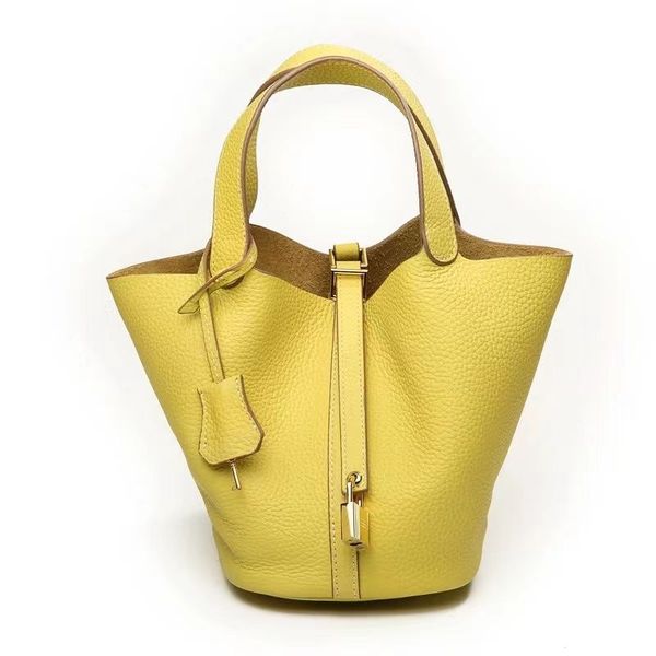 

litchi grain cowhide hand-carried shopping basket bag diy hand-made material bag soft leather bucket bag gift