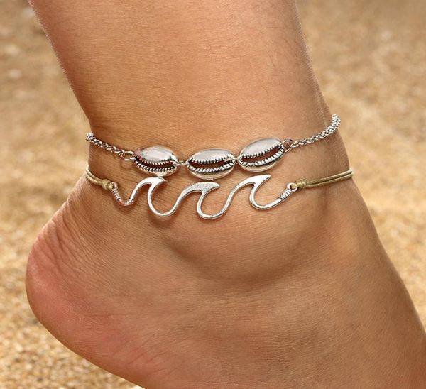 

retro fashion beach surf spray alloy shell anklet footwear two combination set bracelet hawaii2700393, Red;blue