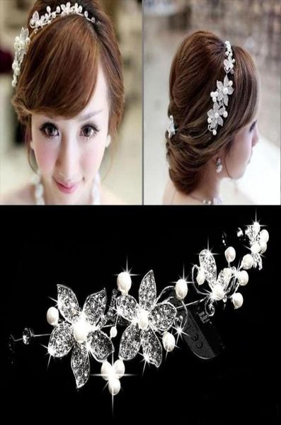 

2020 in stock spring bridal tiaras crowns headband wedding hair accessories faux pearl flower shiny crystal tiara bridal5773806, Silver