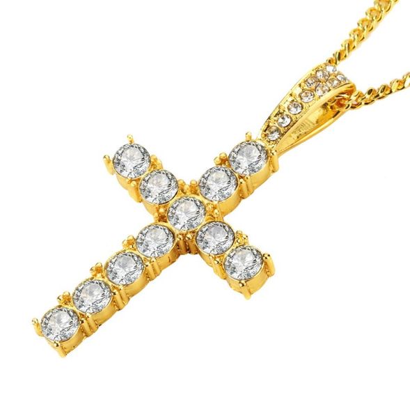 

hip hop men women fashion jewelry stainless steel cross pendant necklace full rhinestone design gold silver color chain jewellery 9681753