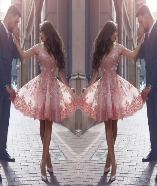 

new peach arabic homecoming dresses cap sleeves short lace appliques beaded 3d floral flowers tulle cocktail dress party prom gown6239950, Black