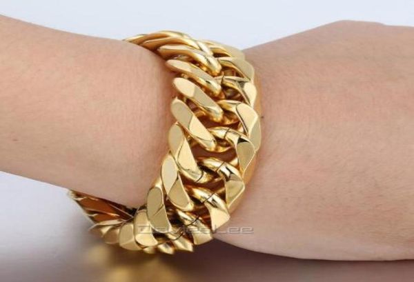 

18mm heavy gold tone double cuban curb link rombo mens chain boys 316l stainless steel bracelet customized jewelry lhb4218364837