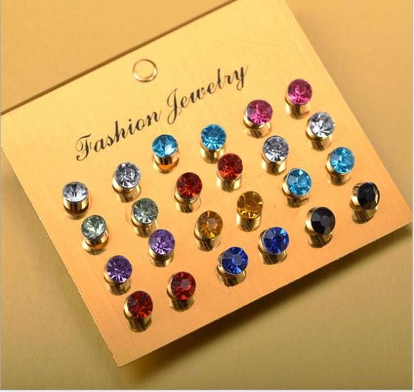 

one card multicolor small fresh color flash diamond zircon small earrings 12 pairs of card ear accessories6904526, Golden;silver