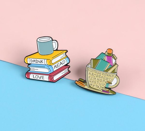 

cute book coffee small funny enamel brooches pins for women girl men christmas gift demin shirt decor brooch pin metal kawaii badg1785472, Gray