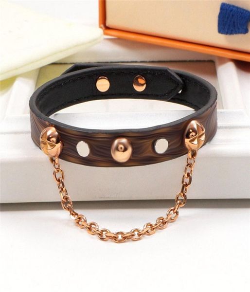 

vintage chain leather bracelets women letters printed bracelet titanium steel bangles couple jewelry whole1642696, Golden;silver