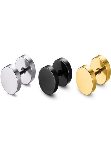 

8mm stainless steel earrings women men gold silver black barbell ear stud piercing earring 6763044, Golden;silver