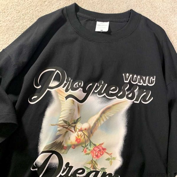 

men's t-shirts american retro peace dove print short sleeved t shirt men and women summer loose round neck design couple casual half sl, White;black
