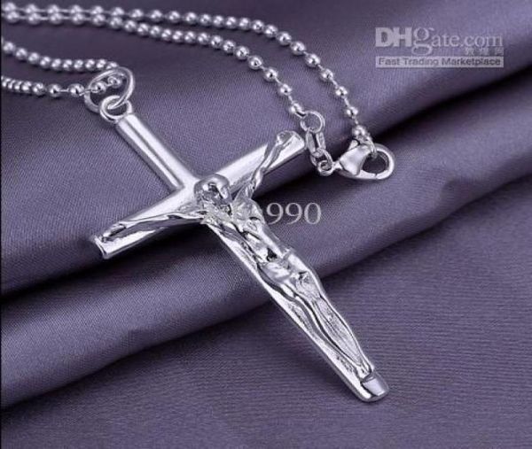 

fashion jewelry 925 silver plated cross of jesus pendant necklace 10pcslot7231475