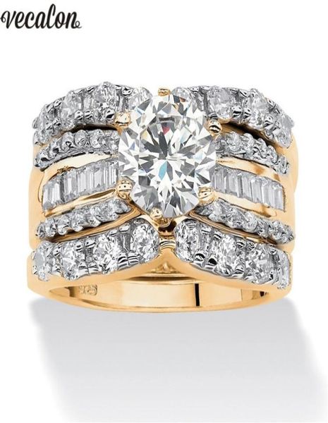 

vecalon 3in1 vintage lovers ring 925 sterling silver diamonds cz party wedding band rings for women men jewelry2560725, Slivery;golden