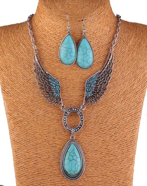 

fashion vintage jewelry sets carving patterns tibetan ethnic silver turquoise beads earrings bracelets necklaces vjs1078320681
