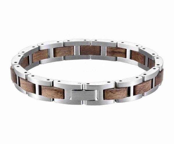 

selling products custom wooden stainless steel bracelet walnut wood bracelet men silver wristband brand luxury gifts 2201175425788, Golden;silver