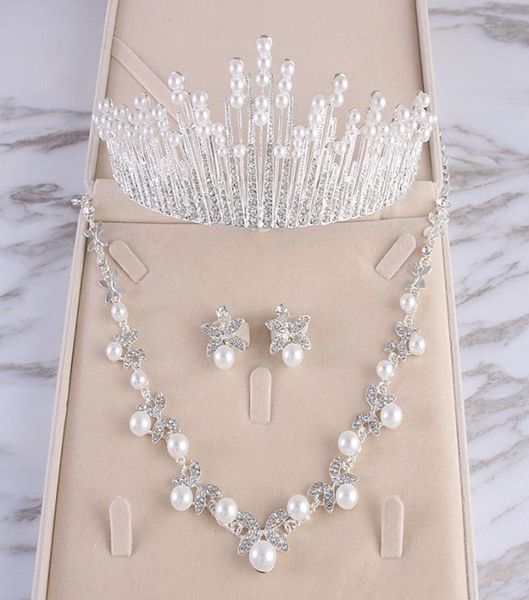 

beauty silver flower bridal necklace earring suits 3 pieces jewelry suits wedding bridal jewelry p4190161804703, White