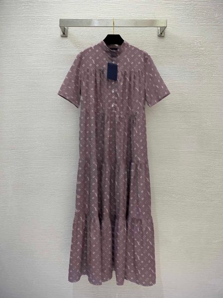 

dress summer women designer clothes classic old flower logo letter prints skirt loose skinny standing collar short sleeve dresses plus size, Black;gray