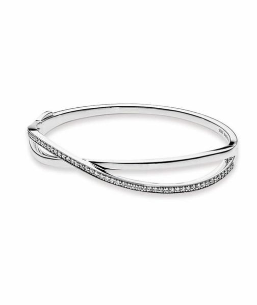 

authentic 925 sterling silver entwined bangle bracelet cz diamond womens wedding gift designer jewelry with original box for p bracelets1751, Black