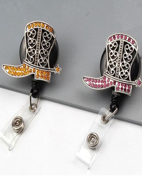 

20pcslot selling rhinestone cowboy boots shape shoes retractable id badge holder reel for giftparty3286595, Gray