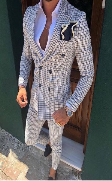 

new handsome men two pieces plaid men suits slim fit double breasted groomsmen man suit mens formal wedding suits jacketpan8464484, Black;gray