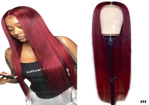 

new burgundy red lace front human hair wigs colored wig human hair 99j burgundy lace front straight wig with bangs for women1241885, Black