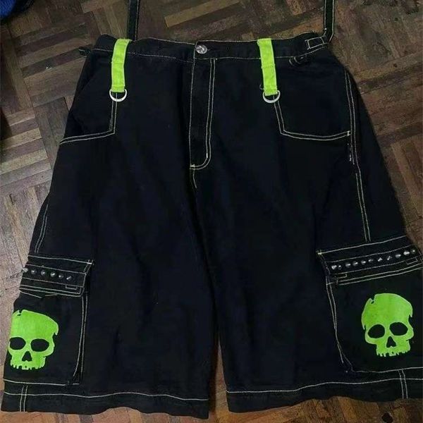 

men's jeans y2k shorts casual loose skull pattern jean oversized hip hop punk basketball wide leg sweatpants streetwear pants 230712, Blue