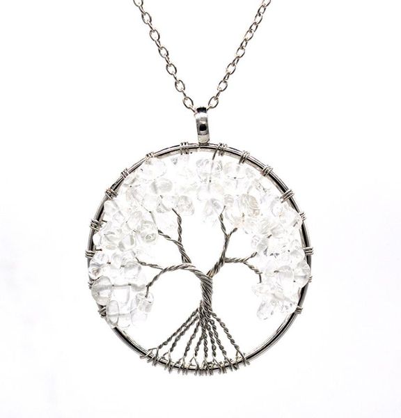 

12pcsset tree of life necklace natural healing tree of life pendant amethyst rose crystal necklace gemstone chakra jewelry for wo1219983, Silver