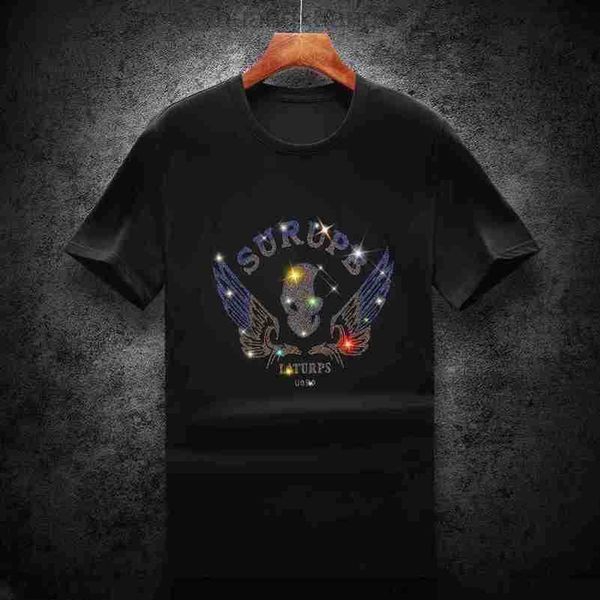 

stussys yimati summer quality silk round neck diamond trendy t-shirt crystal diamond emperor masson straight hair, White;black