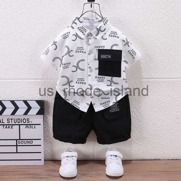 

t-shirts toddler boy clothing outfits summer print set children clothing short sleeve shirt suit for baby boys suit for kids clothes x0714, Blue