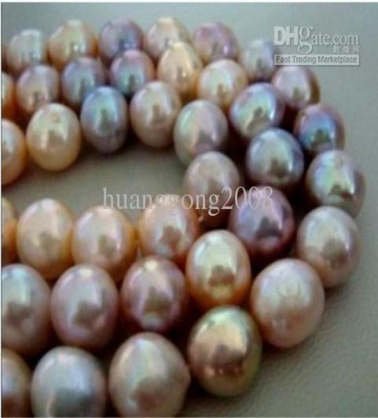 

new fine pearls jewelry 10-11mm natural south sea gold pink purple pearl necklace 19inches 14k8296300, Silver