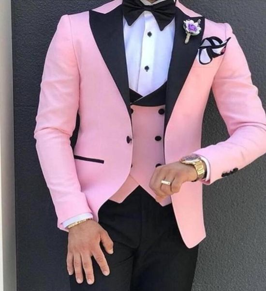 

xly 2019 pink lapel wedding suits for men custom terno slim groom tuxedos custom 3 piece wedding mens suit masculino tuxjacketpa7763206, Black;gray