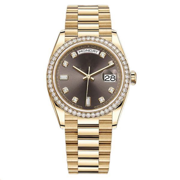 

wristwatch mens automatic mechanical watches full stainless steel diamond bezel waterproof luminous gold watch montre de luxe luxury movemen, Slivery;brown