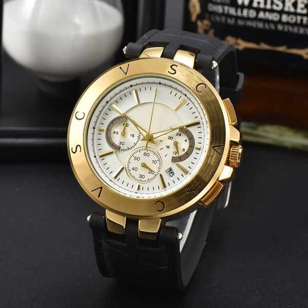 

vers wrist watches for men 2023 mens watches all dial work quartz watch luxury brand chronograph clock rubber belt fashion montre de luxe, Slivery;golden