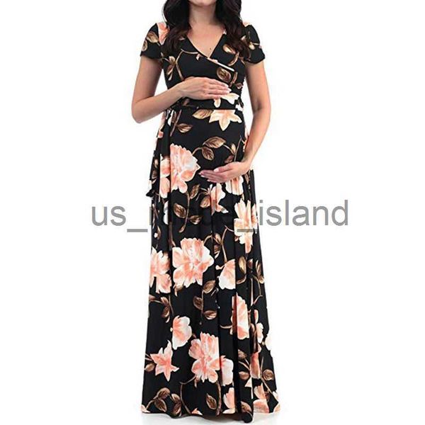 

maternity dresses maternity floral short-sleeved dress women's floral short-sleeved dress pregnant women maternity long dress summer pr, White