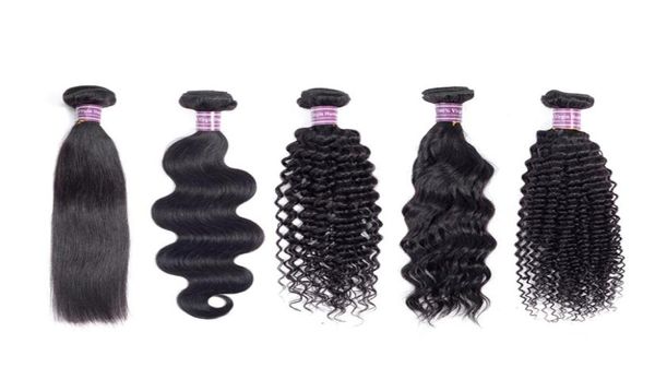 

whole brazilian straight hair weaves body water deep wave hair bundles unprocessed peruvian kinky curly human hair extensions 7561786, Black