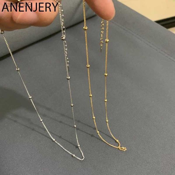 

anenjery silver color simple beads chain necklace for women men collares delicate clavicle chain wholesale l230704