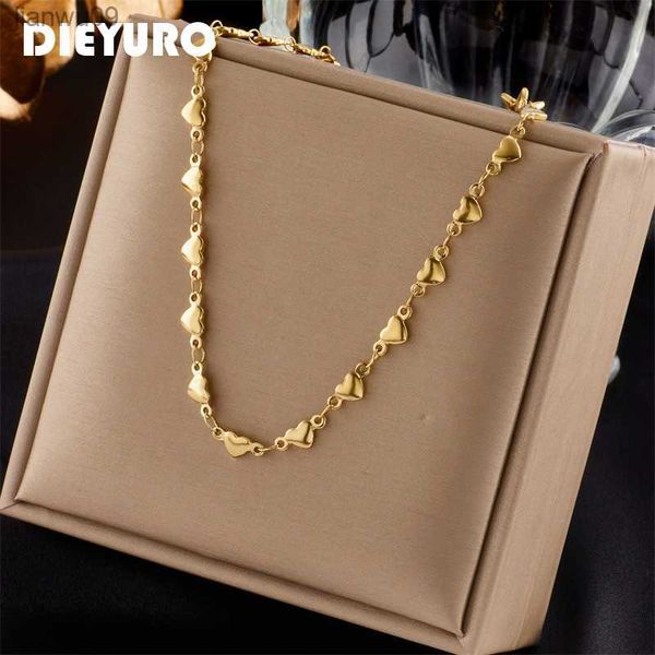 

dieyuro 316l stainless steel love heart necklace for women new trend gold color simple clavicle chain girl party jewelry gift l230704, Silver