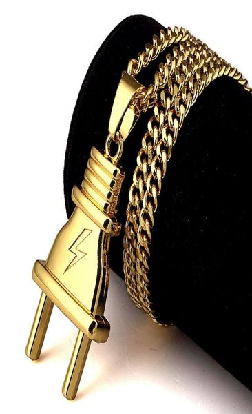 

new hipster plug pendant necklaces hip hop jewelry men necklace cool gift gold plated chain fashion mens jewellery collier4194955, Silver