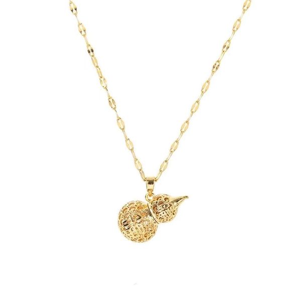

new net red with the same fashion simple hollowed out gourd titanium steel chinese style pendant collar bone necklace, Silver