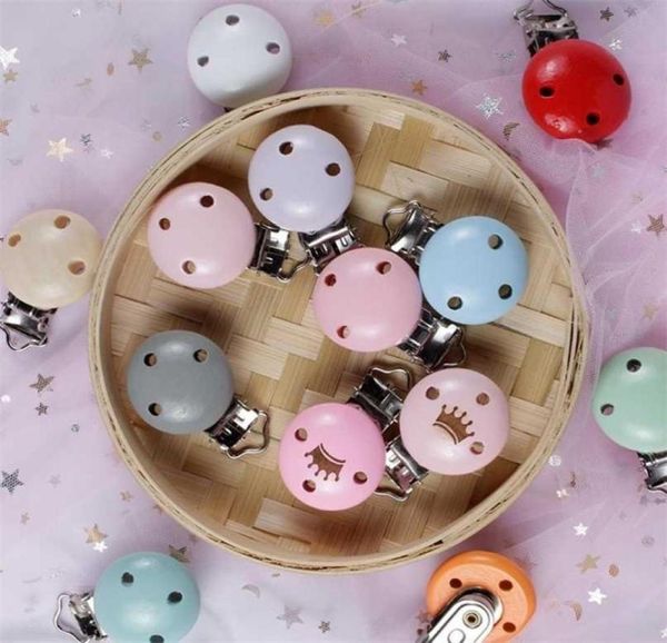 

50pcsset diy pacifier clip chain accessories 13 colors round wooden clip dummy teether beads set bpa 2111066077461