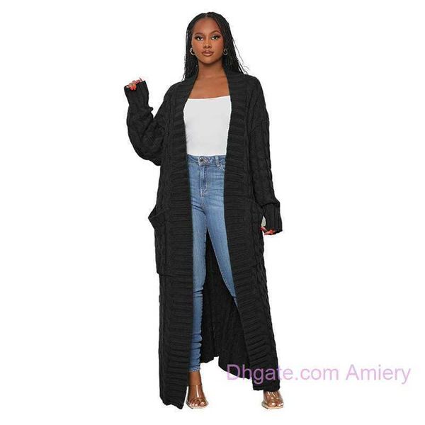 

2023 autumn winter designer womens knit sweater coat jacket fur cardigan fashion new pocket fried dough twist loose long coats, White;black
